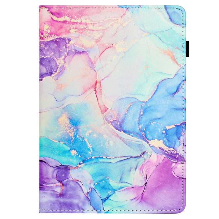 For iPad Pro 11 (2024) Smart Case Marble Leather Cover Card Slots Multi-Viewing Angels
