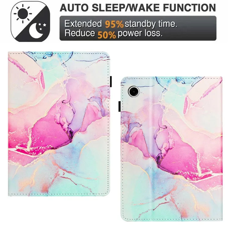 For Samsung Galaxy Tab A9+ Case Marble Printed PU Leather Smart Protective Cover