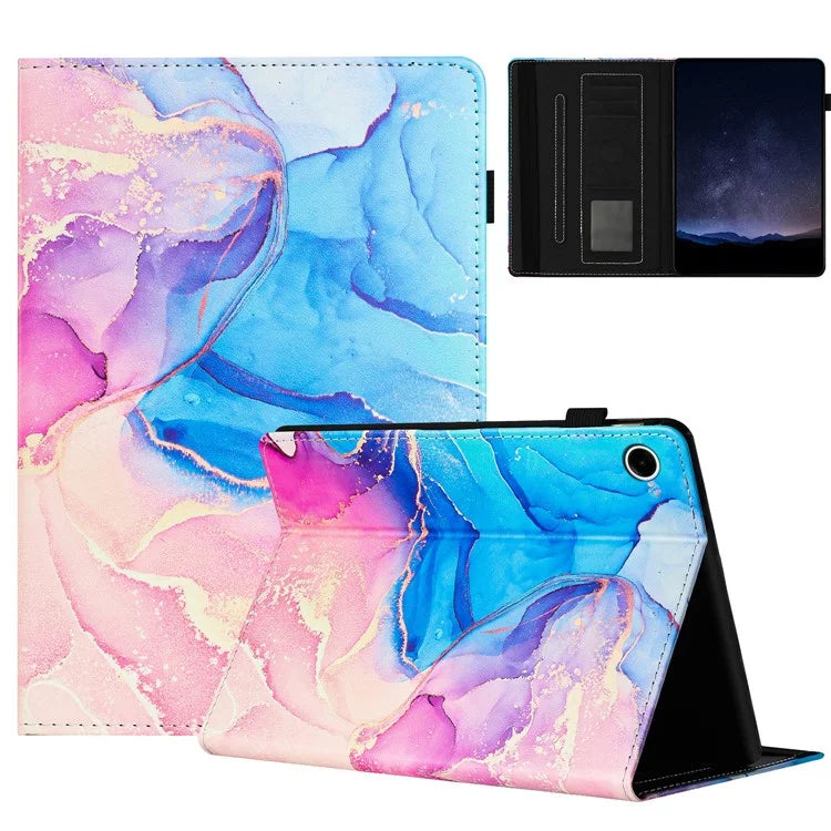 For Samsung Galaxy Tab A9 Case Marble Pattern Leather Stand Protective Cover with Auto Sleep / Wake