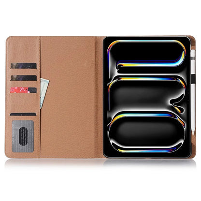For iPad Pro 13 (2024) Case Auto Wake / Sleep Retro PU Leather Wallet Tablet Cover