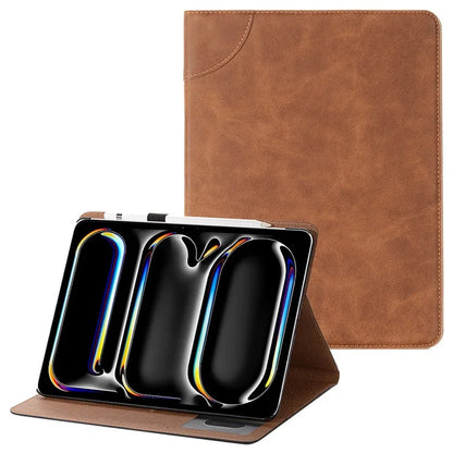 For iPad Pro 13 (2024) Case Auto Wake / Sleep Retro PU Leather Wallet Tablet Cover