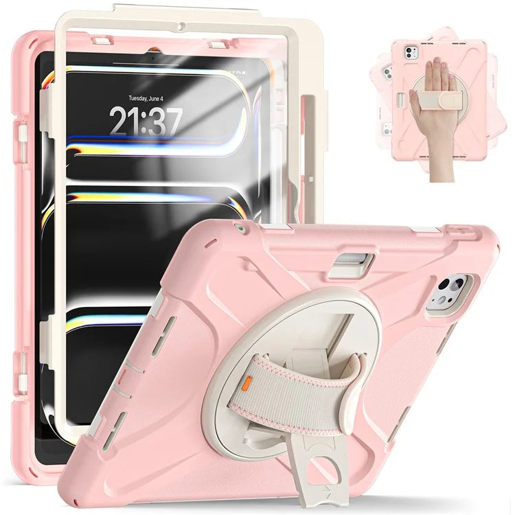 For iPad Pro 13 (2024) Case TPU+PC+Silicone Kickstand Tablet Cover with Pen Slot