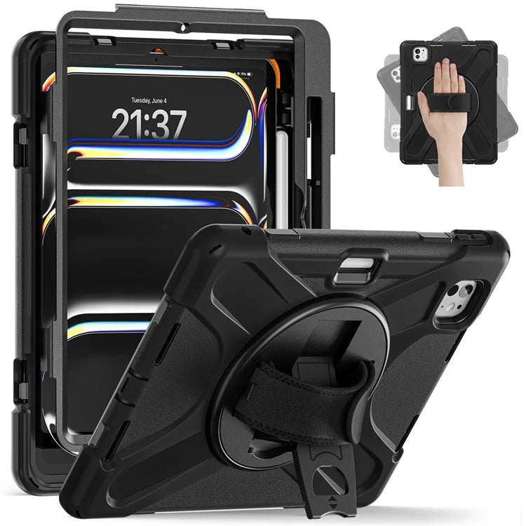 For iPad Pro 13 (2024) Case TPU+PC+Silicone Kickstand Tablet Cover with Pen Slot