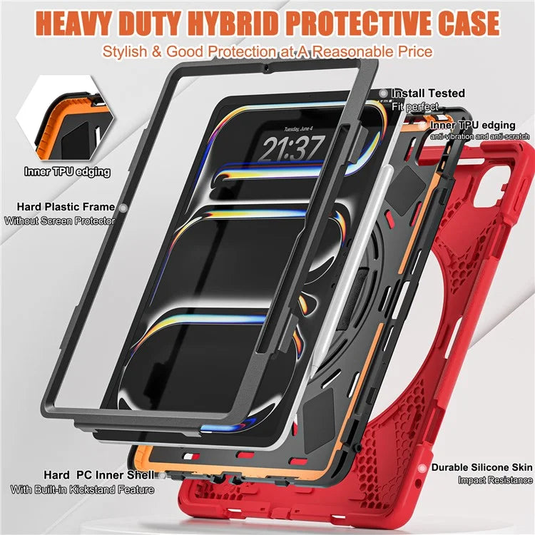 For iPad Pro 13 (2024) Case TPU+PC+Silicone Kickstand Tablet Cover with Pen Slot