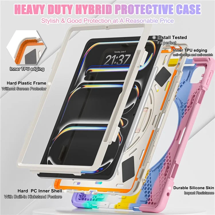 For iPad Pro 13 (2024) Case TPU+PC+Silicone Kickstand Tablet Cover with Pen Slot