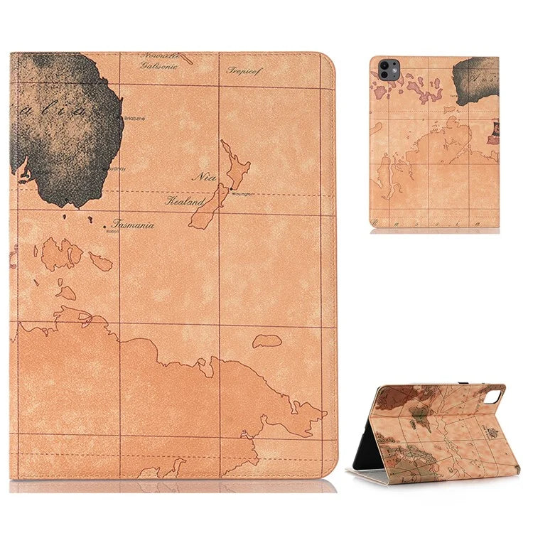 For iPad Pro 13 (2024) Case Wallet Map Pattern PU Leather Folio Tablet Cover Auto Wake / Sleep