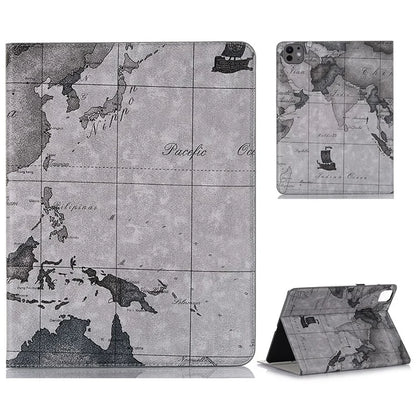 For iPad Pro 13 (2024) Case Wallet Map Pattern PU Leather Folio Tablet Cover Auto Wake / Sleep