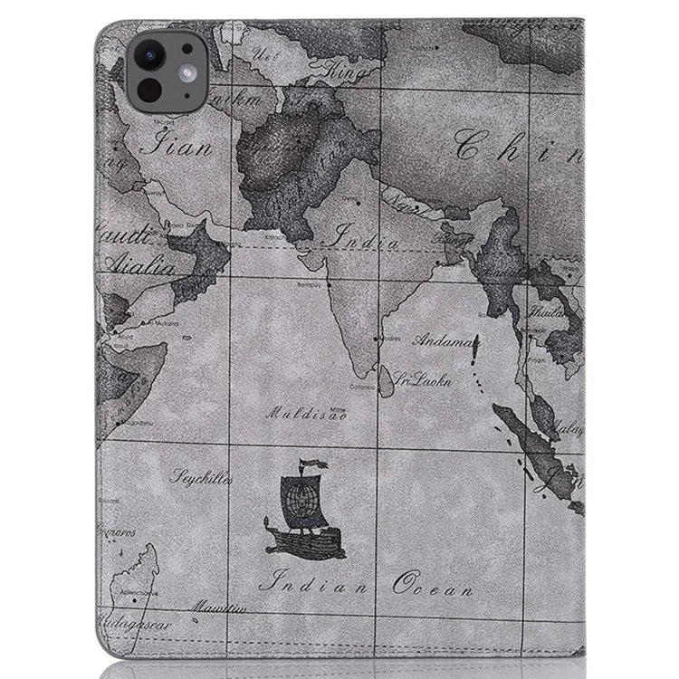 For iPad Pro 13 (2024) Case Wallet Map Pattern PU Leather Folio Tablet Cover Auto Wake / Sleep