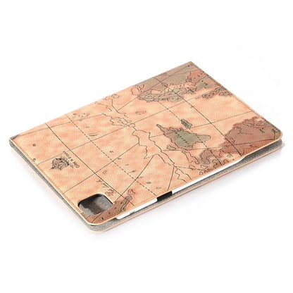 For iPad Pro 11 (2024) Case Auto Wake / Sleep Leather Tablet Cover Map Pattern Card Slots