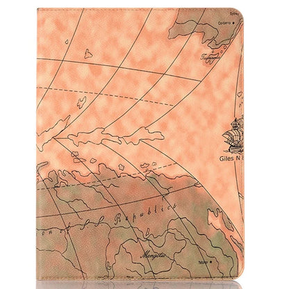 For iPad Pro 11 (2024) Case Auto Wake / Sleep Leather Tablet Cover Map Pattern Card Slots