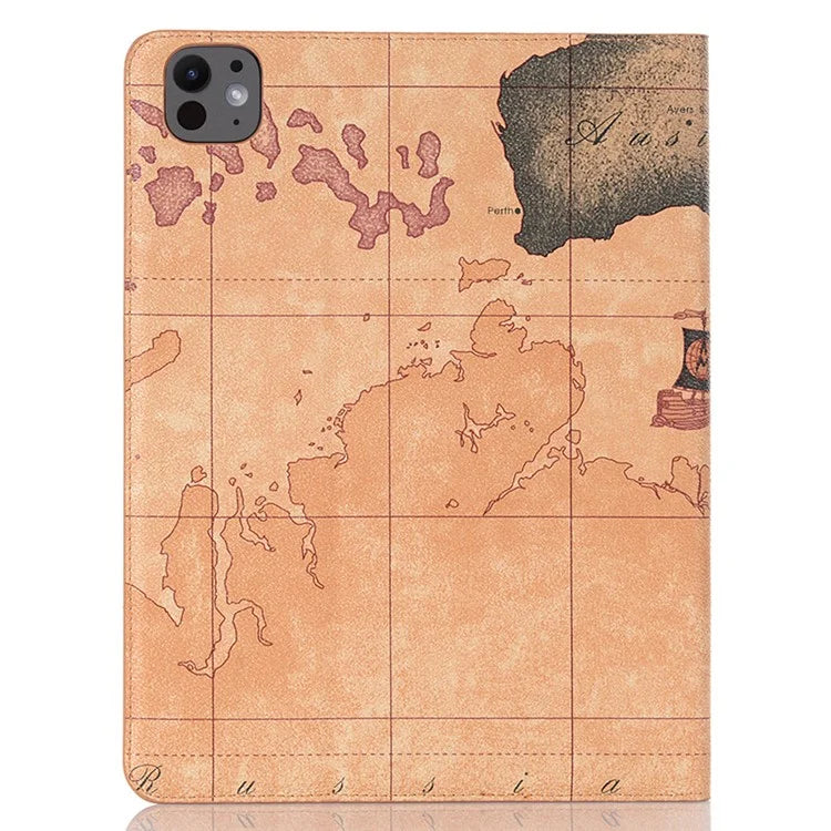 For iPad Pro 11 (2024) Case Auto Wake / Sleep Leather Tablet Cover Map Pattern Card Slots