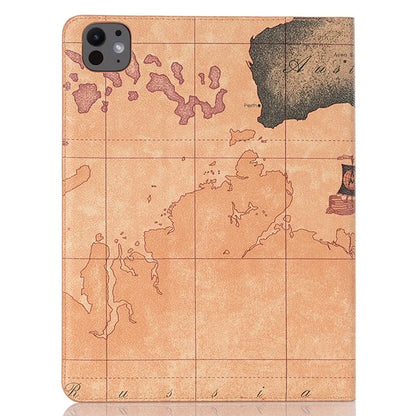 For iPad Pro 11 (2024) Case Auto Wake / Sleep Leather Tablet Cover Map Pattern Card Slots