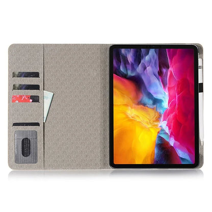 For iPad Pro 11 (2024) Case Auto Wake / Sleep Leather Tablet Cover Map Pattern Card Slots