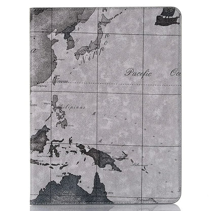 For iPad Pro 11 (2024) Case Auto Wake / Sleep Leather Tablet Cover Map Pattern Card Slots