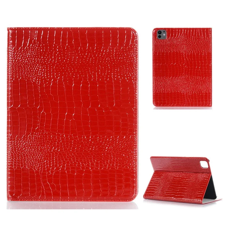 For iPad Pro 13 (2024) Case Smart PU Leather Tablet Cover Cash / Card Slots Crocodile Texture