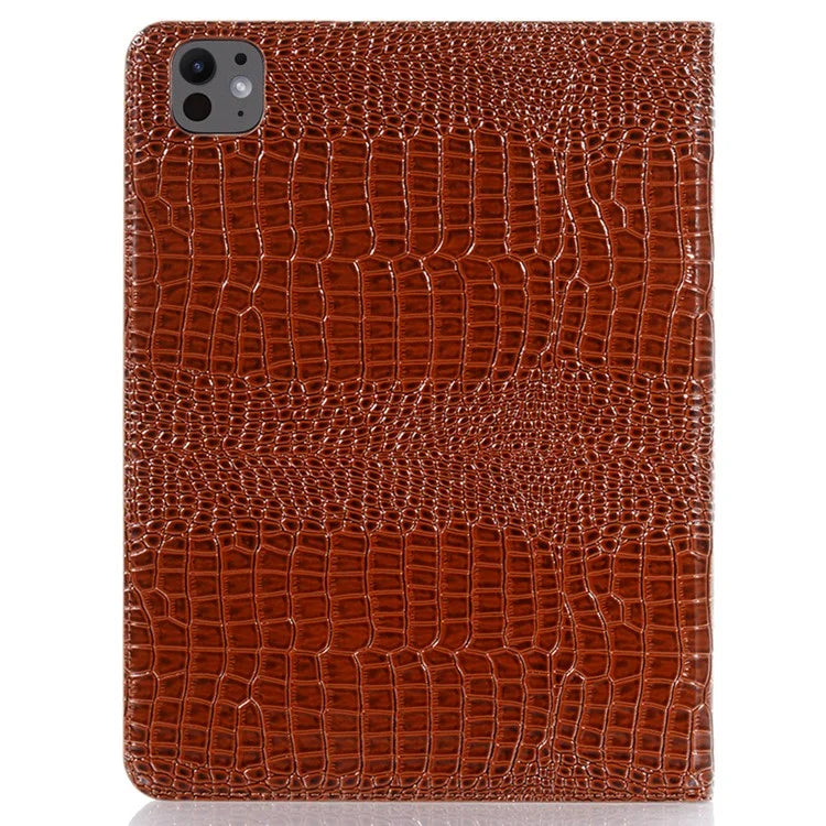 For iPad Pro 13 (2024) Case Smart PU Leather Tablet Cover Cash / Card Slots Crocodile Texture