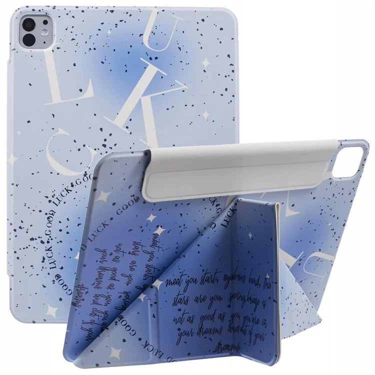 For iPad Pro 11 (2024) Case Origami Stand Magnetic PU Leather Cover Pattern Printed