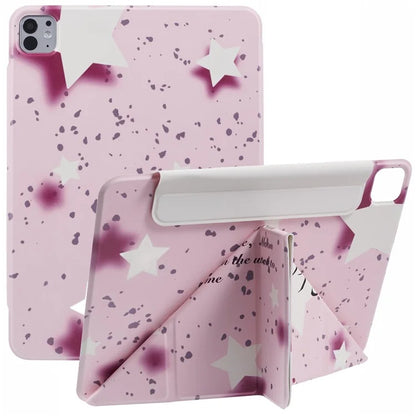 For iPad Pro 11 (2024) Case Origami Stand Magnetic PU Leather Cover Pattern Printed