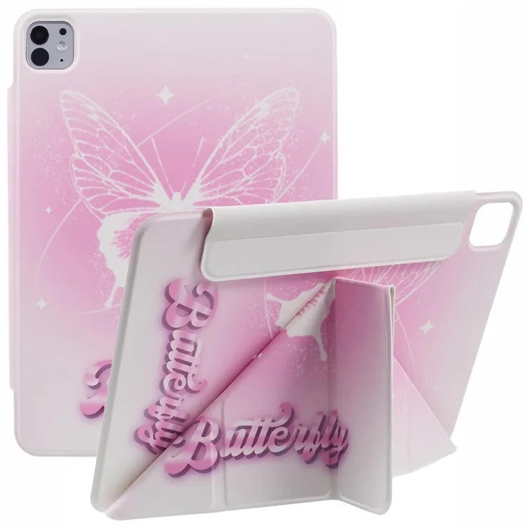 For iPad Pro 13 (2024) Case Origami Stand Pattern Print Magnetic Leather Tablet Cover