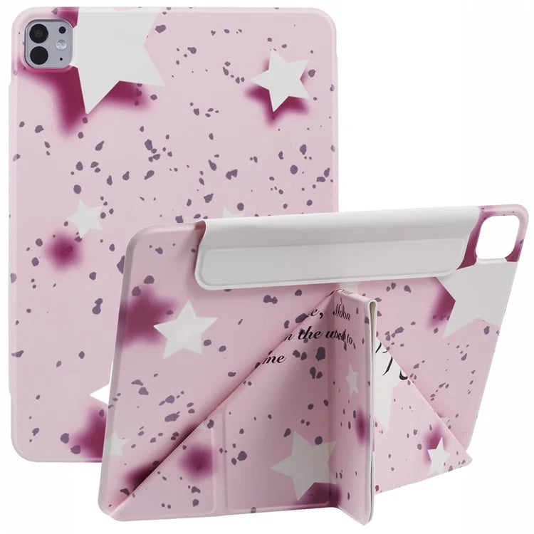 For iPad Pro 13 (2024) Case Origami Stand Pattern Print Magnetic Leather Tablet Cover