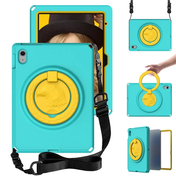 For iPad 10.9 (2022)  /  Air 11 (2024) Case Eagle Pattern Rotating Kickstand Tablet Cover with Shoulder Strap
