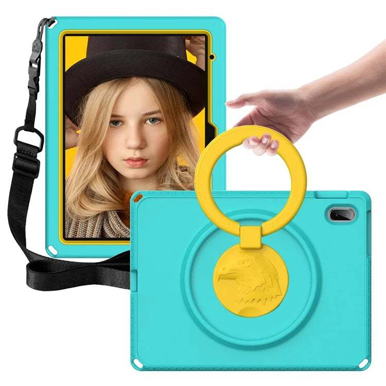 For iPad 10.9 (2022)  /  Air 11 (2024) Case Eagle Pattern Rotating Kickstand Tablet Cover with Shoulder Strap