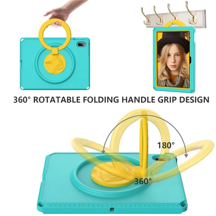 For iPad 10.9 (2022)  /  Air 11 (2024) Case Eagle Pattern Rotating Kickstand Tablet Cover with Shoulder Strap