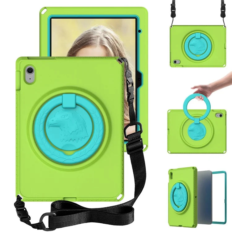 For iPad 10.9 (2022)  /  Air 11 (2024) Case Eagle Pattern Rotating Kickstand Tablet Cover with Shoulder Strap
