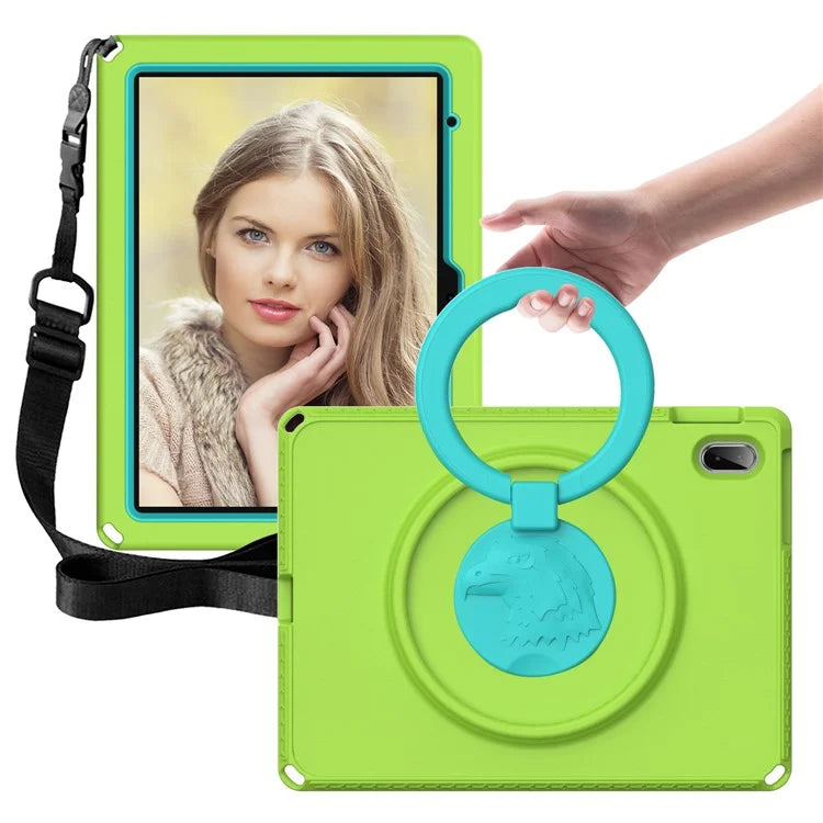 For iPad 10.9 (2022)  /  Air 11 (2024) Case Eagle Pattern Rotating Kickstand Tablet Cover with Shoulder Strap