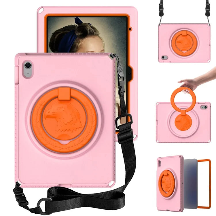 For iPad 10.9 (2022)  /  Air 11 (2024) Case Eagle Pattern Rotating Kickstand Tablet Cover with Shoulder Strap