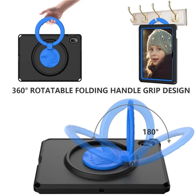 For iPad 10.9 (2022)  /  Air 11 (2024) Case Eagle Pattern Rotating Kickstand Tablet Cover with Shoulder Strap