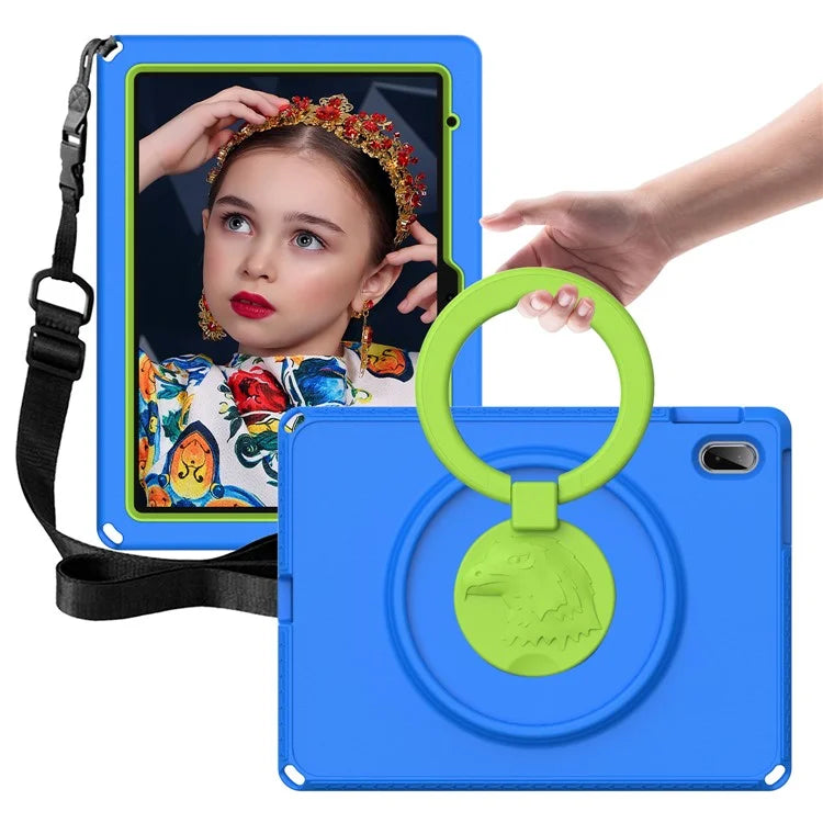 For iPad 10.9 (2022)  /  Air 11 (2024) Case Eagle Pattern Rotating Kickstand Tablet Cover with Shoulder Strap