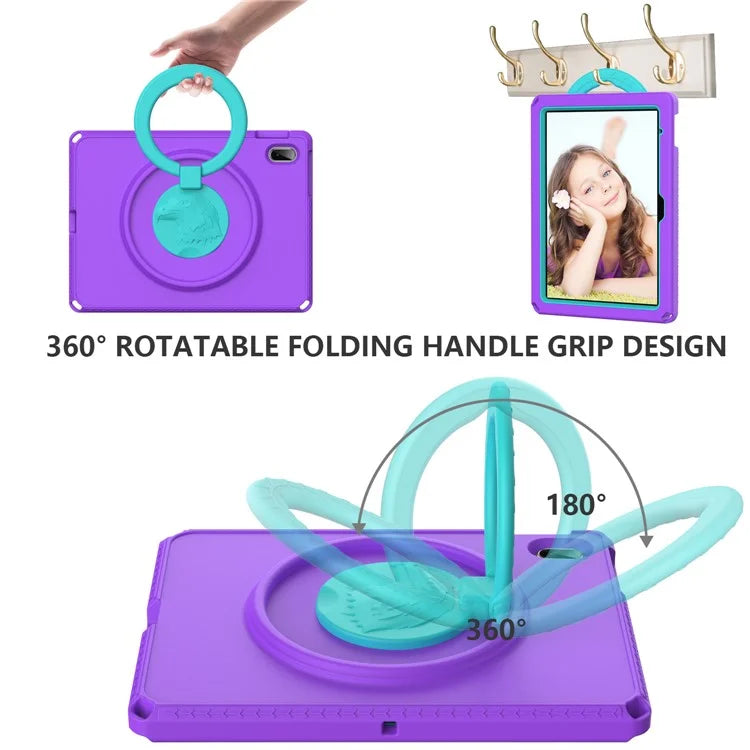 For iPad 10.9 (2022)  /  Air 11 (2024) Case Eagle Pattern Rotating Kickstand Tablet Cover with Shoulder Strap