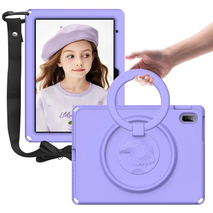 For iPad 10.9 (2022)  /  Air 11 (2024) Case Eagle Pattern Rotating Kickstand Tablet Cover with Shoulder Strap