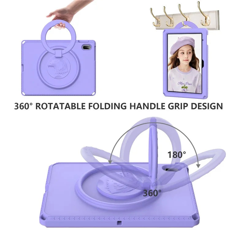 For iPad 10.9 (2022)  /  Air 11 (2024) Case Eagle Pattern Rotating Kickstand Tablet Cover with Shoulder Strap