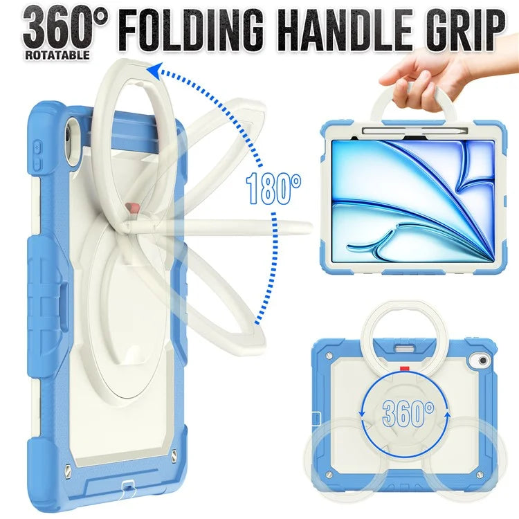 For iPad Air 13 (2024) Case Hand Grip Kickstand PC+Silicone Tablet Cover with Strap