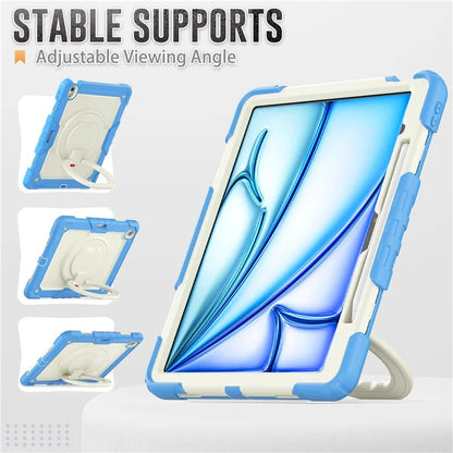 For iPad Air 13 (2024) Case Hand Grip Kickstand PC+Silicone Tablet Cover with Strap