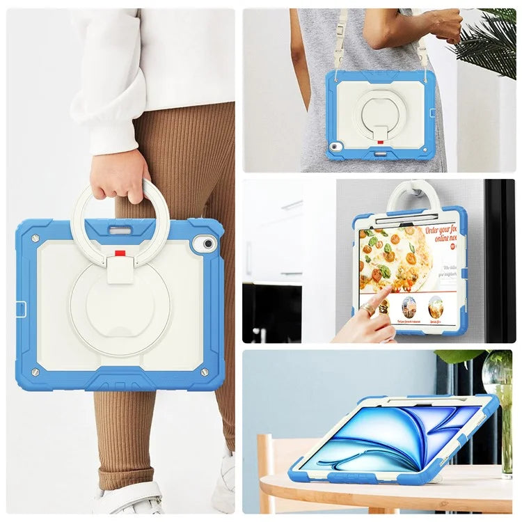 For iPad Air 13 (2024) Case Hand Grip Kickstand PC+Silicone Tablet Cover with Strap