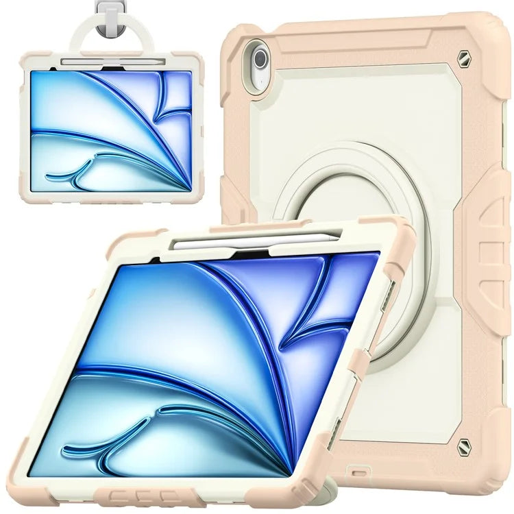 For iPad Air 13 (2024) Case Hand Grip Kickstand PC+Silicone Tablet Cover with Strap