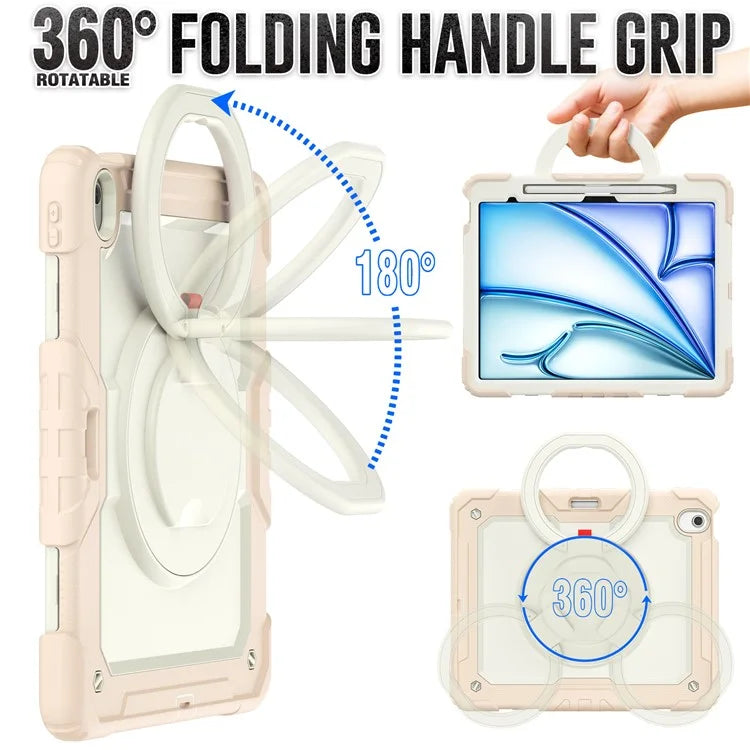 For iPad Air 13 (2024) Case Hand Grip Kickstand PC+Silicone Tablet Cover with Strap