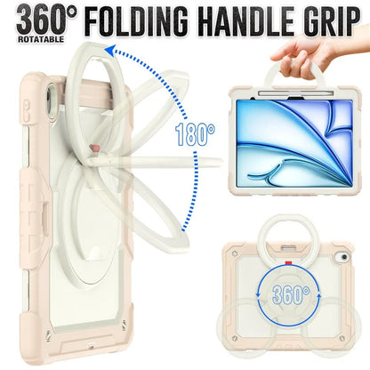 For iPad Air 13 (2024) Case Hand Grip Kickstand PC+Silicone Tablet Cover with Strap