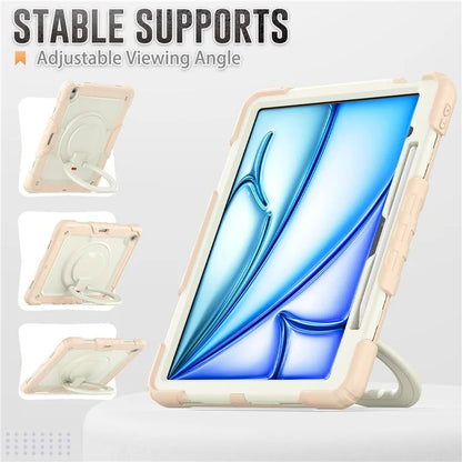 For iPad Air 13 (2024) Case Hand Grip Kickstand PC+Silicone Tablet Cover with Strap