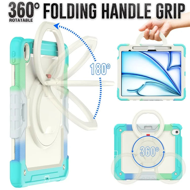 For iPad Air 13 (2024) Kickstand Case PC+Silicone Tablet Cover with Strap