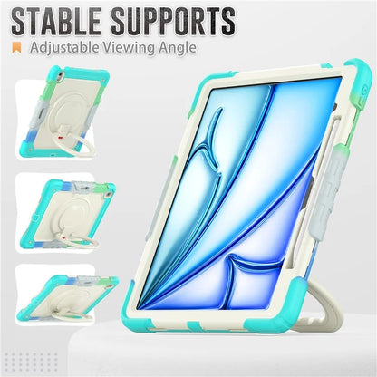 For iPad Air 13 (2024) Kickstand Case PC+Silicone Tablet Cover with Strap
