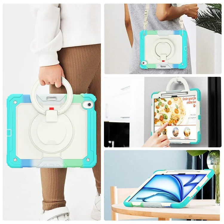 For iPad Air 13 (2024) Kickstand Case PC+Silicone Tablet Cover with Strap