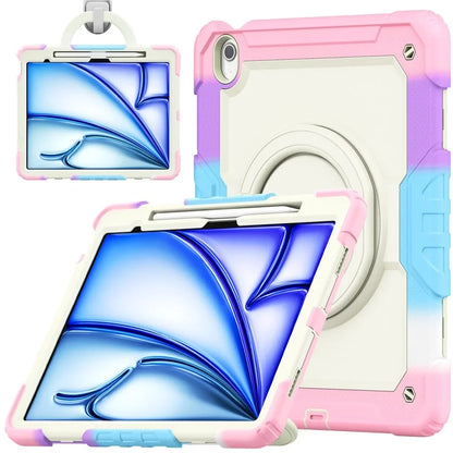 For iPad Air 13 (2024) Kickstand Case PC+Silicone Tablet Cover with Strap