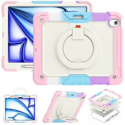 For iPad Air 13 (2024) Kickstand Case PC+Silicone Tablet Cover with Strap