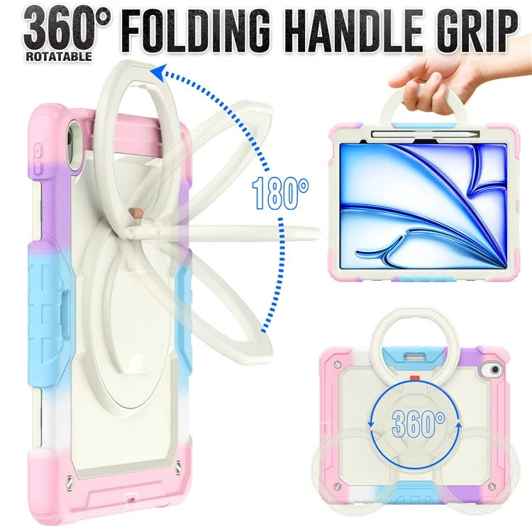 For iPad Air 13 (2024) Kickstand Case PC+Silicone Tablet Cover with Strap
