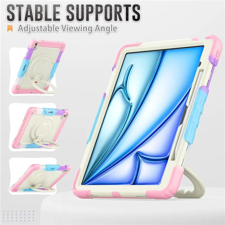 For iPad Air 13 (2024) Kickstand Case PC+Silicone Tablet Cover with Strap