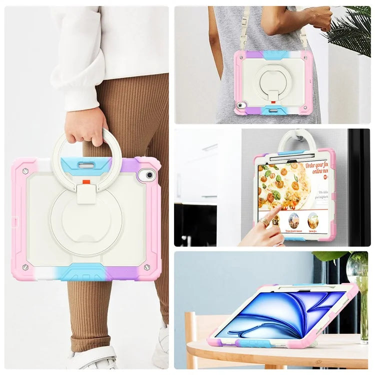 For iPad Air 13 (2024) Kickstand Case PC+Silicone Tablet Cover with Strap